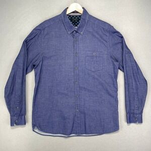 Ted Baker Chambray Shirt Mens 5 (Large) Blue Long Sleeve Slim-Fit Button Up